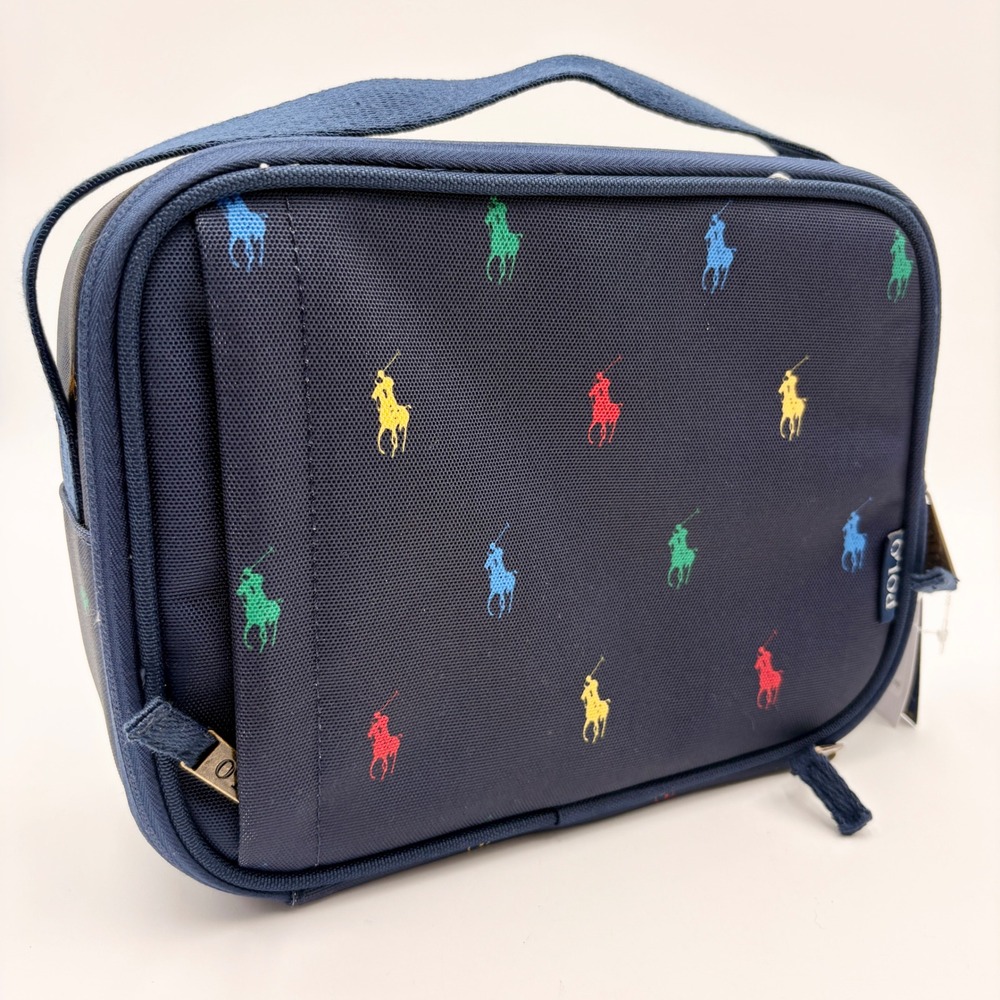 Polo Ralph Lauren Navy Blue Multi-Color Embroidered Pony Lunch Bag Insulated NWT
